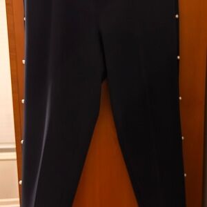 Elegant Navy Blue Women's Pants with Pearl Accents